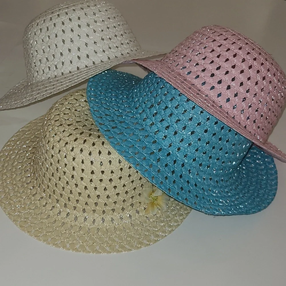 Straw Bucket Hat with Floral Detail NWOT
